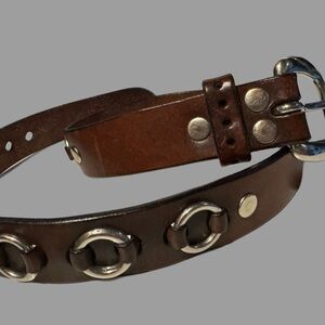 Classic Brown Leather Belt with Silver Accents